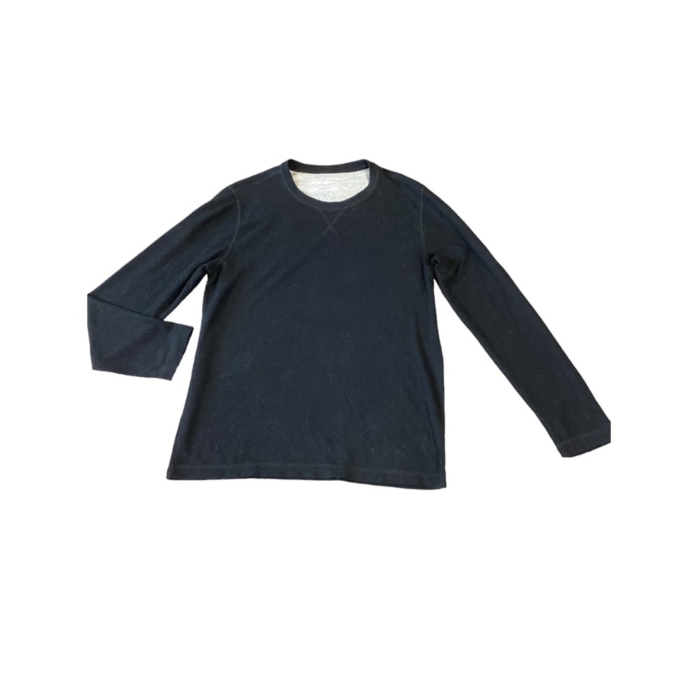Eddie Bauer Long Sleeve Crew Neck Waffle Knit Sleep Shirt M Black 179Q